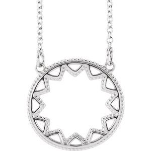 14k White Gold 15mm Milgrain Sun Adjustable Necklace, 16-18 Inch